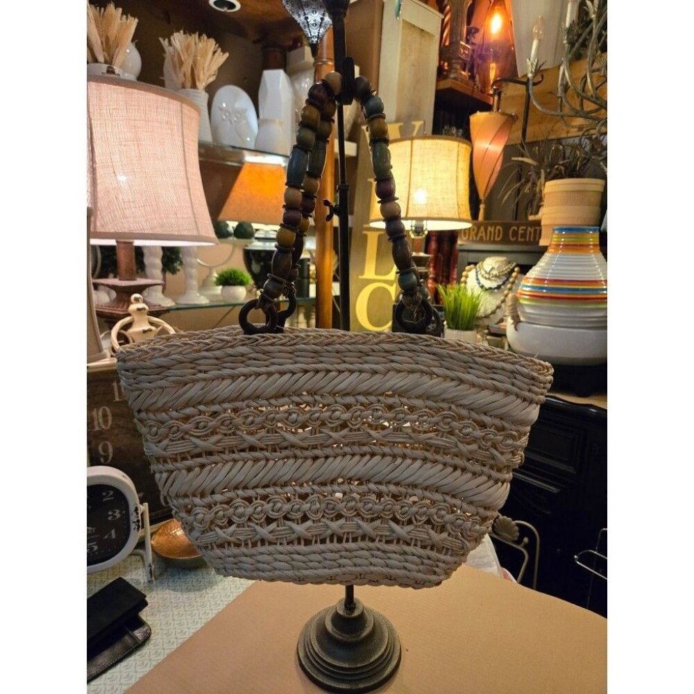Woven Capelli Bag With Large Beaded Handles
